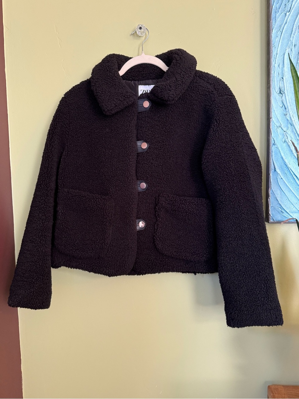 ZARA Black Teddy Fleece Jacket Medium